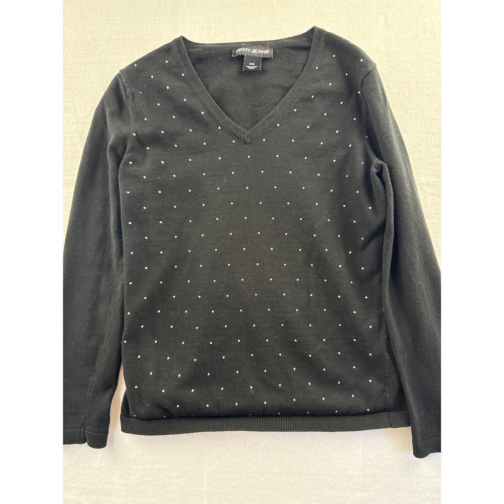 Women’s DKNY Jeans Black Bedazzled v-Neck Sweater Sz M